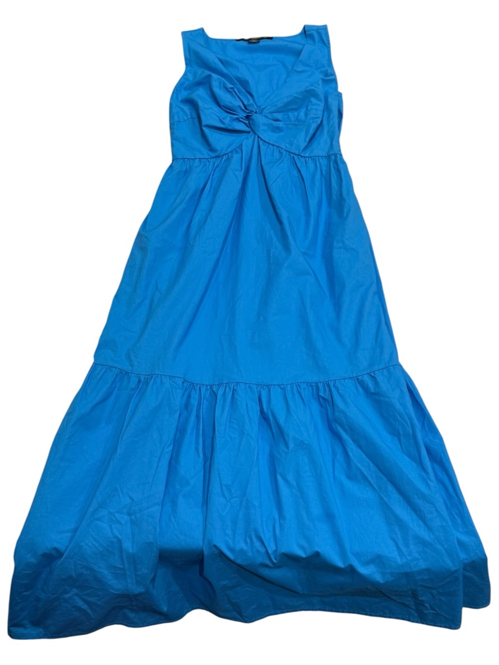 Summer Women’s Bright Blue Twist-Front Midi Dress Cotton Size XS Coastal - Picture 4 of 8